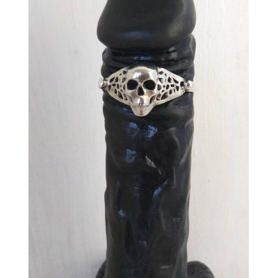 Sterling silver cock ring Skull- Adjustable penis ring - jewelry for mens - hammered ring