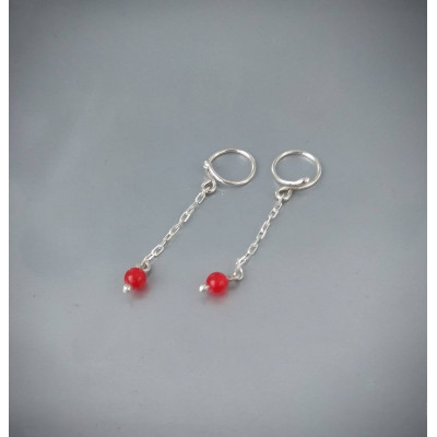 Silver Non-Piercing Nipple Rings with Red Quartz Beads & Silver Chains