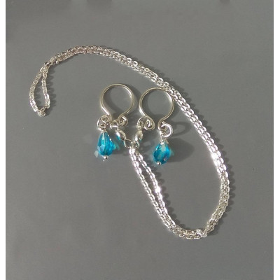Blue chrystals Silver Nipple rings with chain and blue chrystals -  Non Piercing Nipple Ring