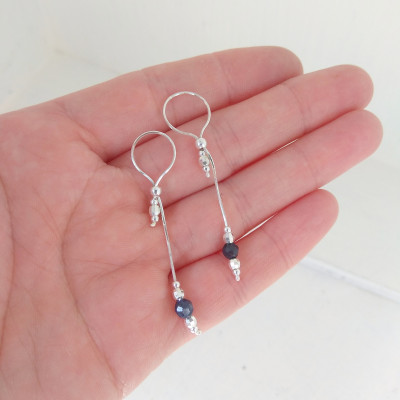 Handmade Sterling Silver Nipple Jewelry with Natural Sapphire Beads