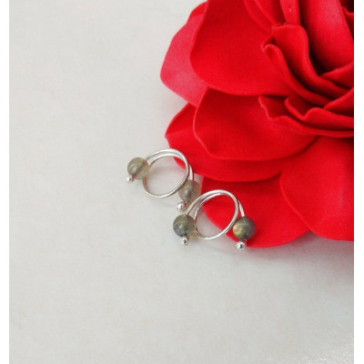 Non-Piercing Silver Nipple Rings with Labradorite Beads