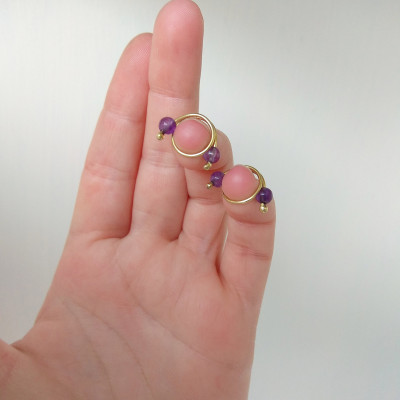 Brass Nipple Rings - 2pcs non piercing Nipple Rings with violet amethyst beads