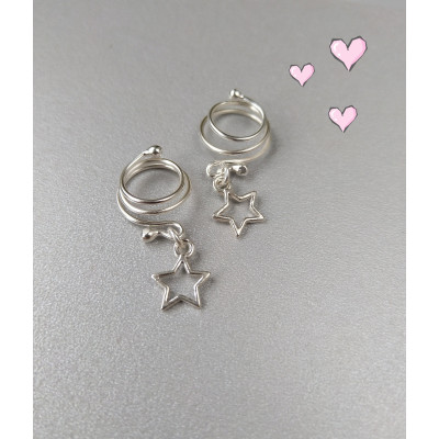 Spiral Nipple Rings With sterling silver stars - Solid sterling Silver - Fake Piercing - gift for wife