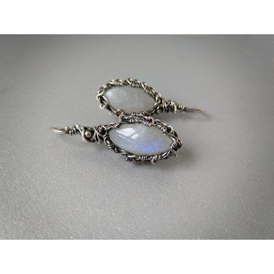 Silver Wire wrap wire wrap blue earrings moonstone jewelry Silver Earrings Bohemian Wire Wrap Earrings Gift for Mom