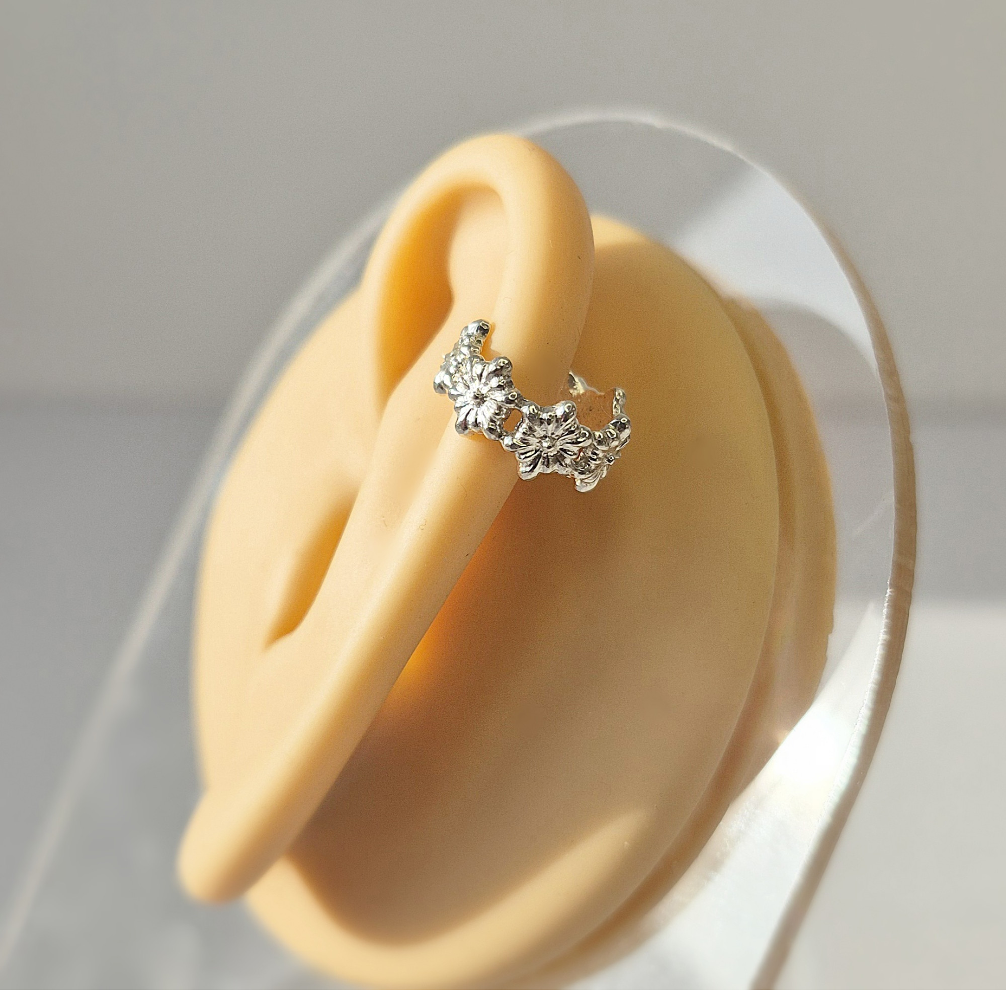 Silver Flower Ear Cuff – Handmade No-Piercing Jewelry — Image 9 of 10