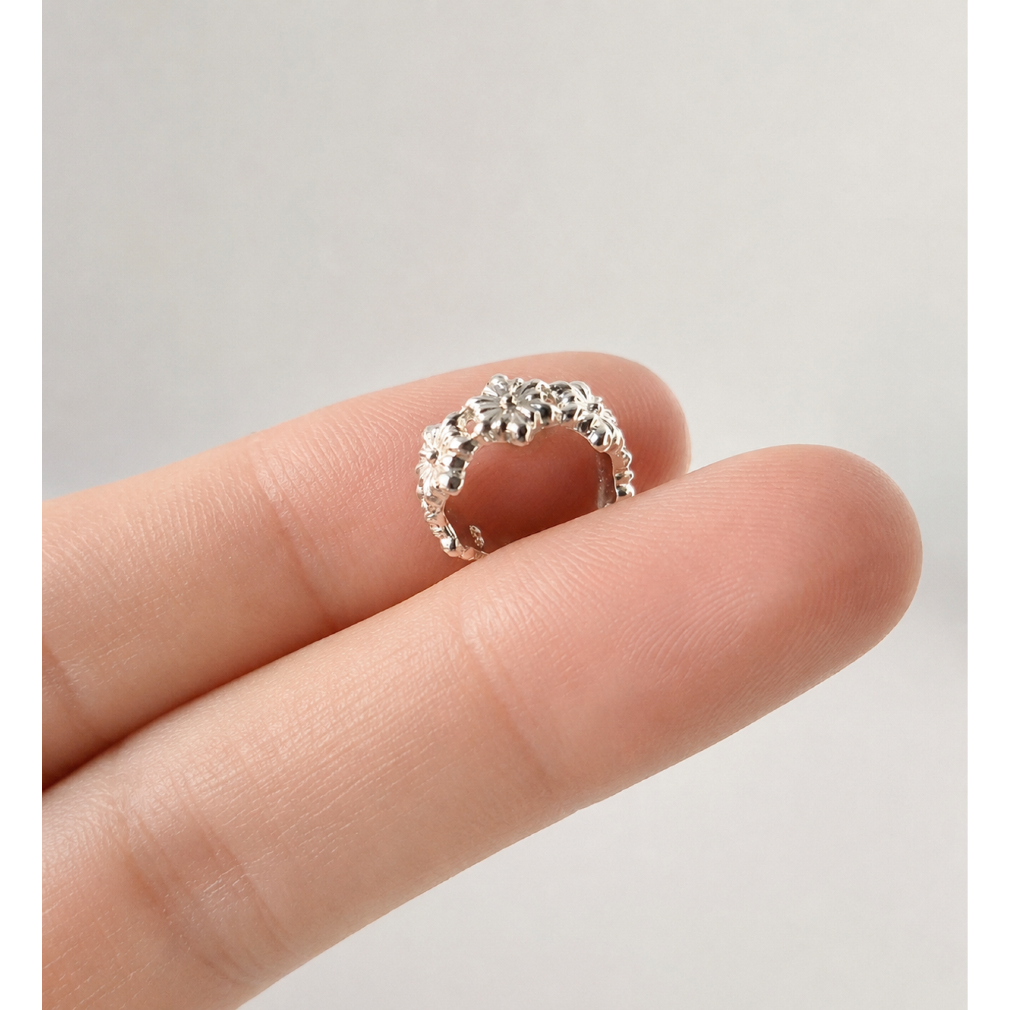 Silver Flower Ear Cuff – Handmade No-Piercing Jewelry — Image 4 of 10