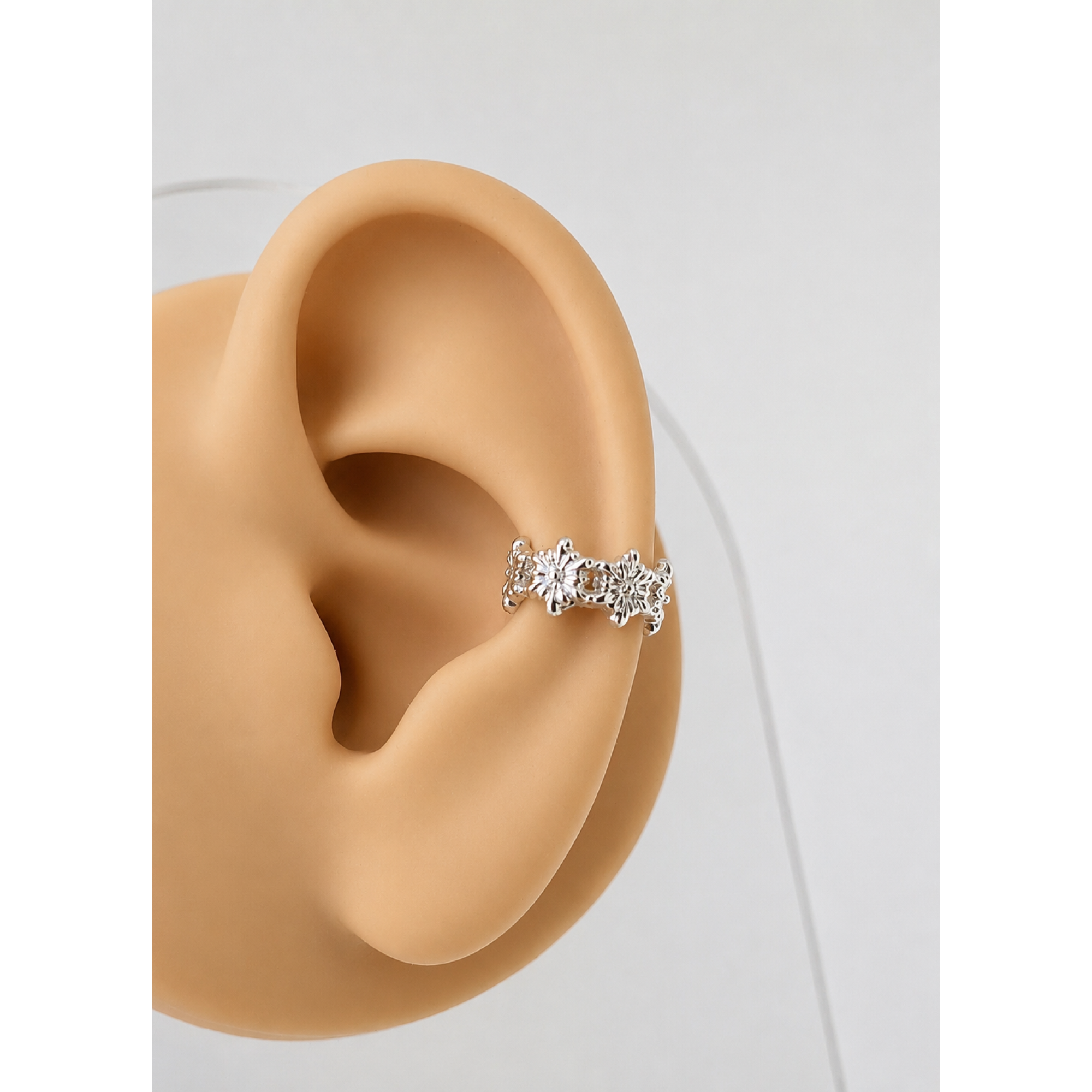 Silver Flower Ear Cuff – Handmade No-Piercing Jewelry — Image 2 of 10