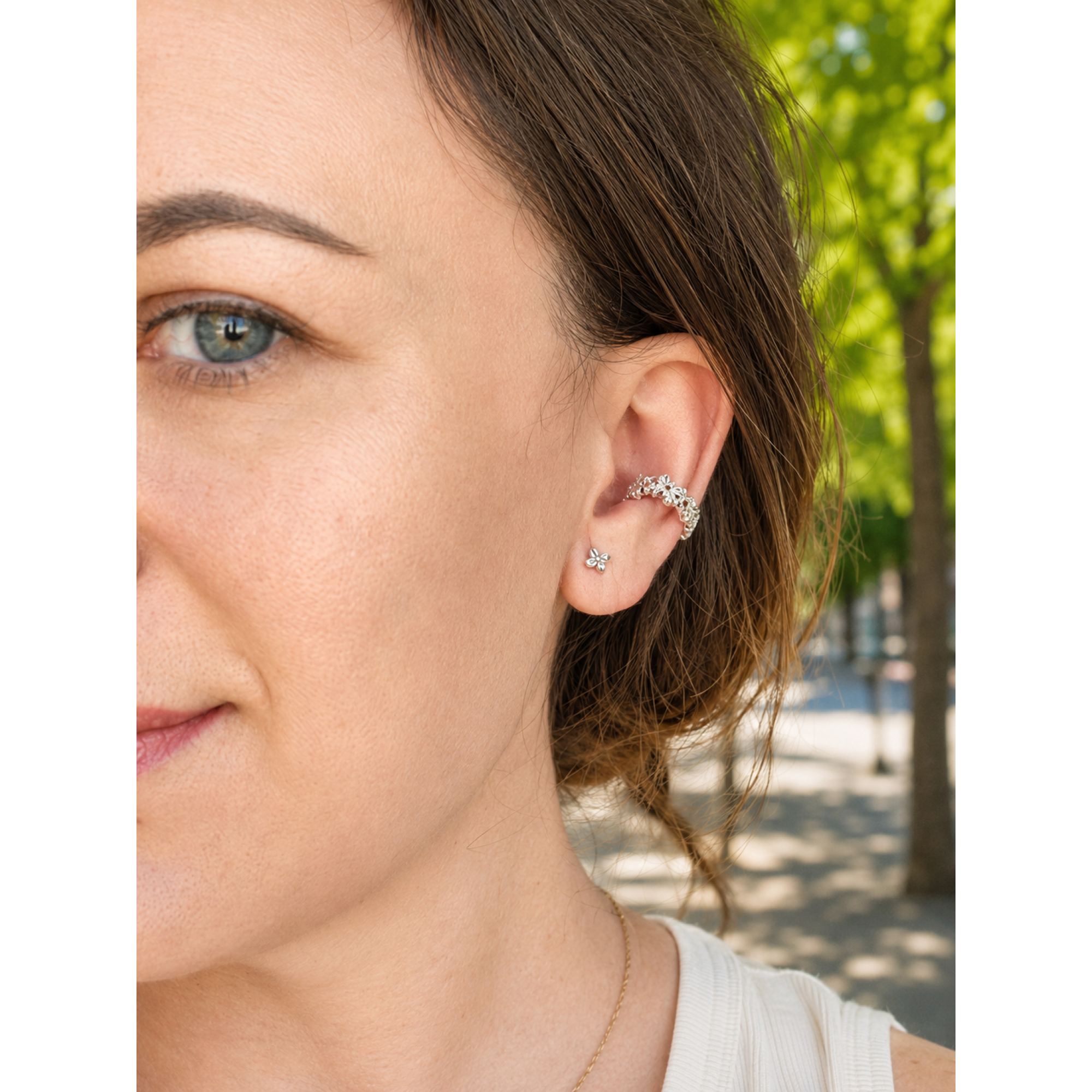 Silver Flower Ear Cuff – Handmade No-Piercing Jewelry — Image 3 of 10