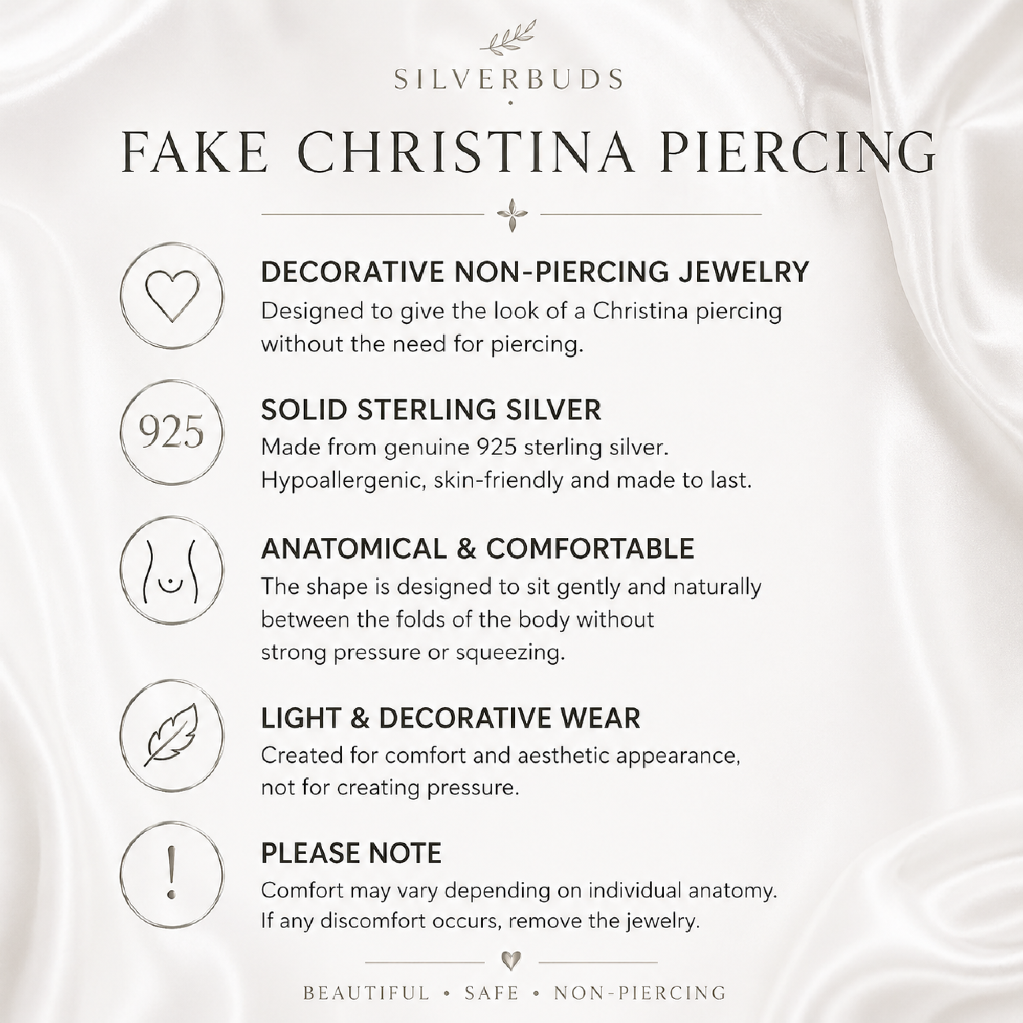 Fake Christina Piercing Handmade Sterling Silver with 5mm Ball — Image 3 of 5