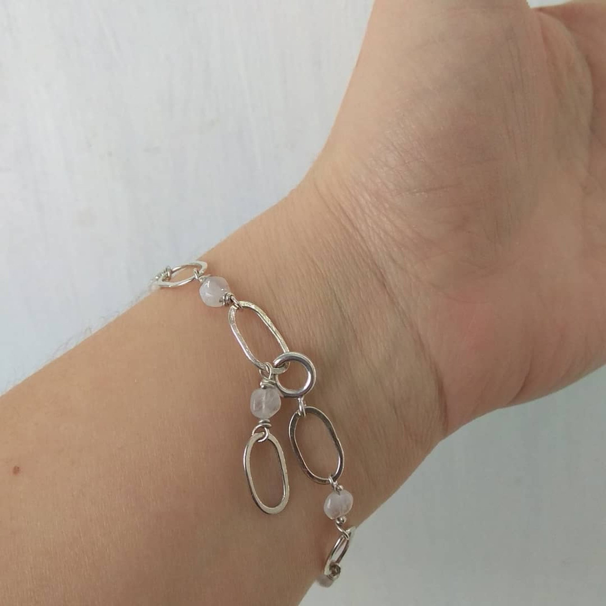 Handmade Sterling Silver Bracelet with Moonstone Beads — Image 2 of 3
