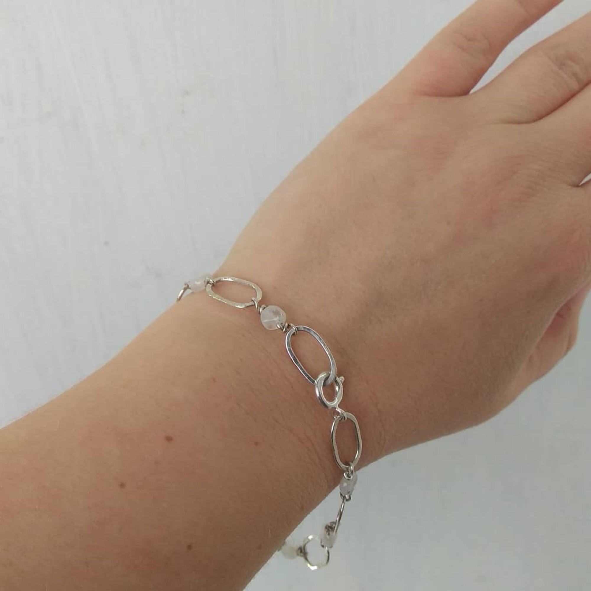 Handmade Sterling Silver Bracelet with Moonstone Beads — Image 3 of 3