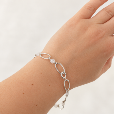 Sterling Silver Bracelet with Moonstone Beads – Handmade Elegance