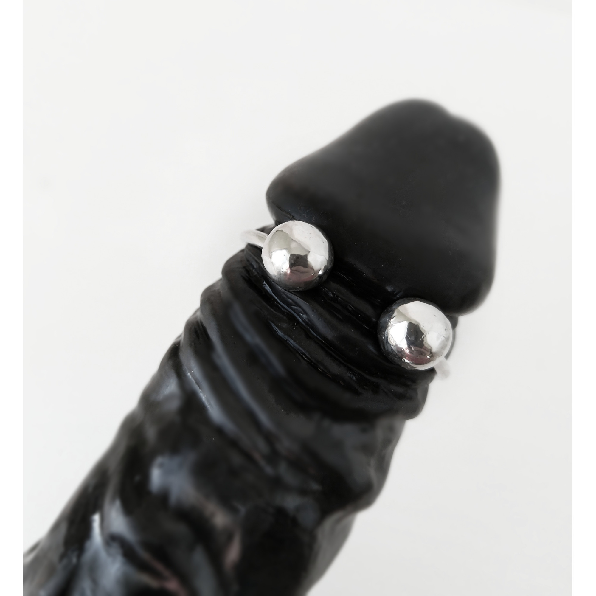 Cock Glans Rings - Solid Silver - Worn below the head of your cock on your Frenulum - 2 pressure balls - Handmade body jewellery for Men — Image 3 of 7