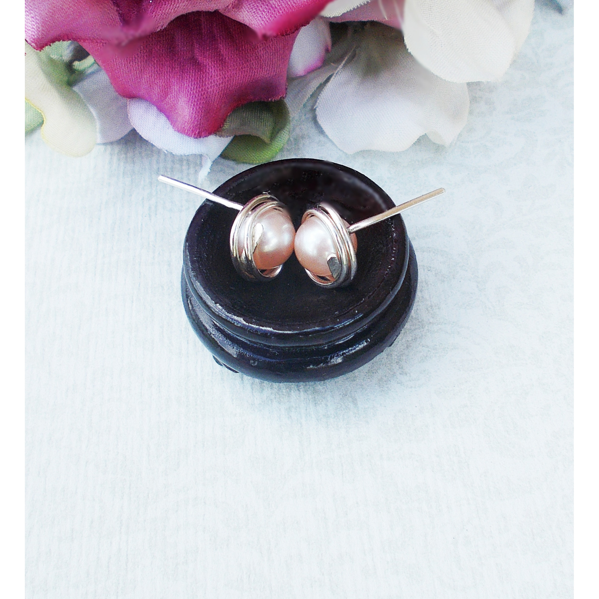 Handmade Silver earrings with natural pearls — Image 2 of 2