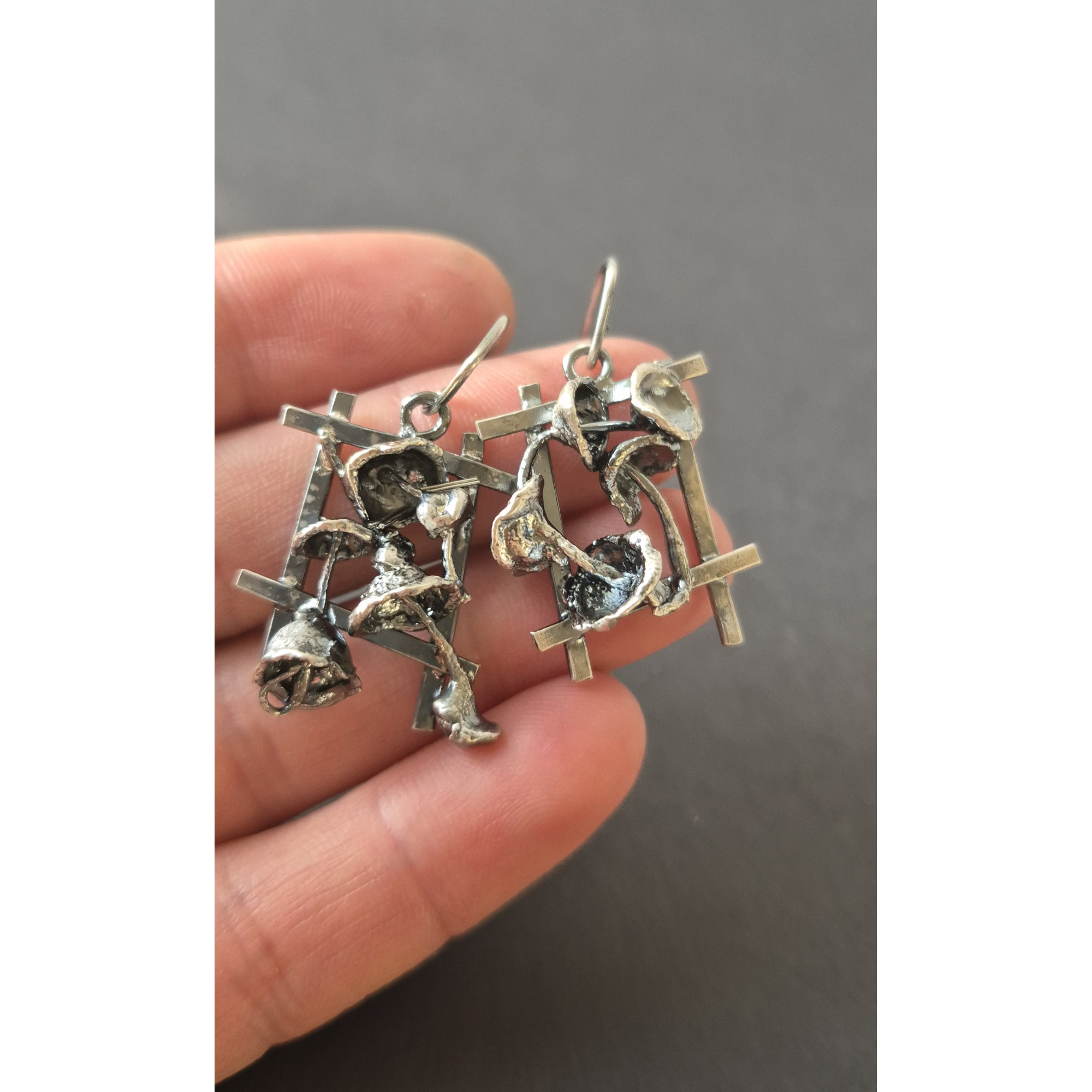 One-of-a-Kind Handmade Silver Earrings – Abstract Sculptural Design — Image 6 of 7
