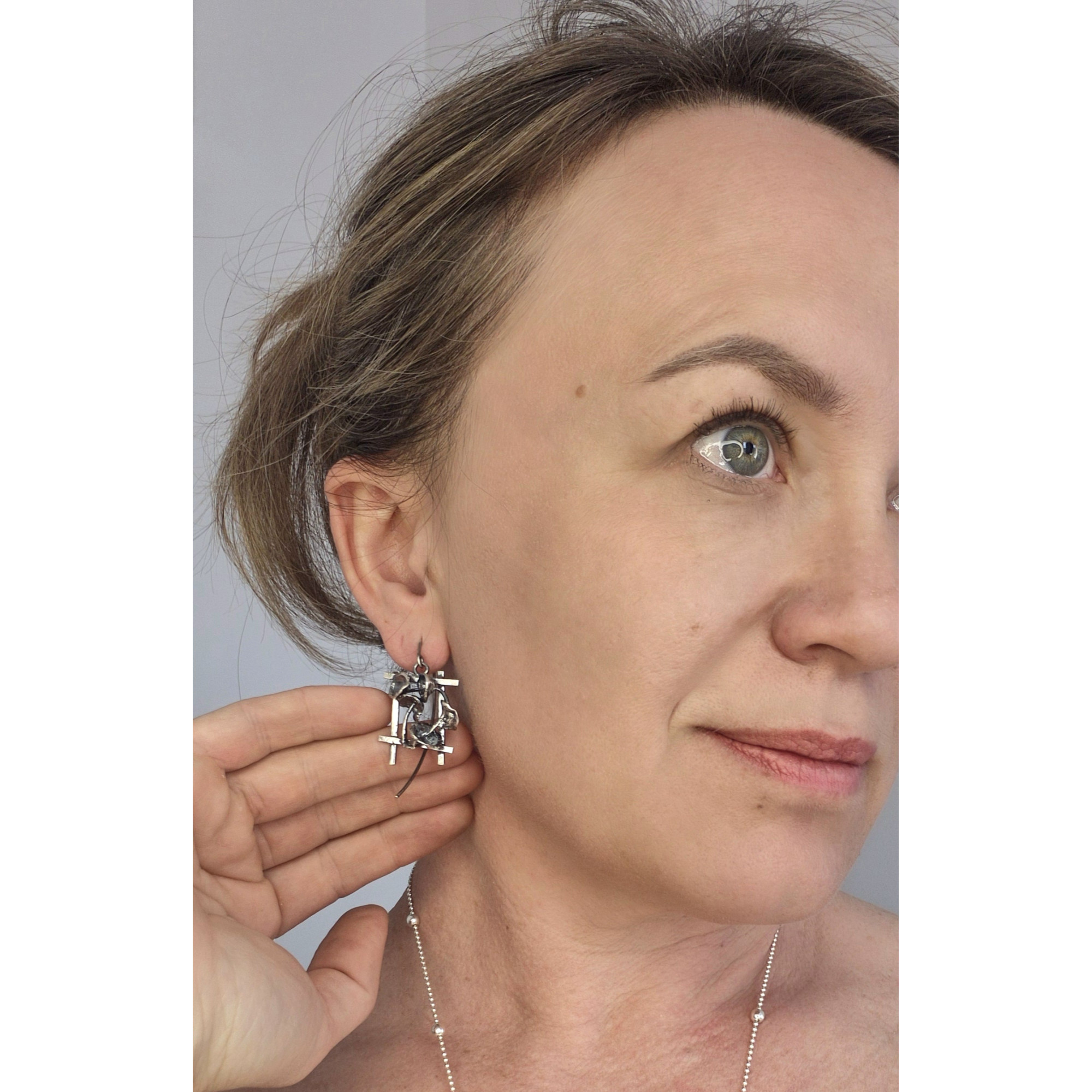 One-of-a-Kind Handmade Silver Earrings – Abstract Sculptural Design — Image 4 of 7