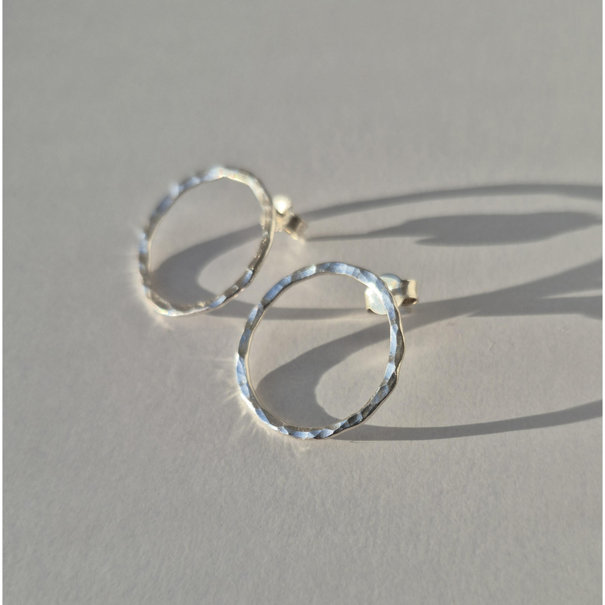 Handmade Open Circle Textured Sterling Silver Stud Earrings — Image 7 of 7