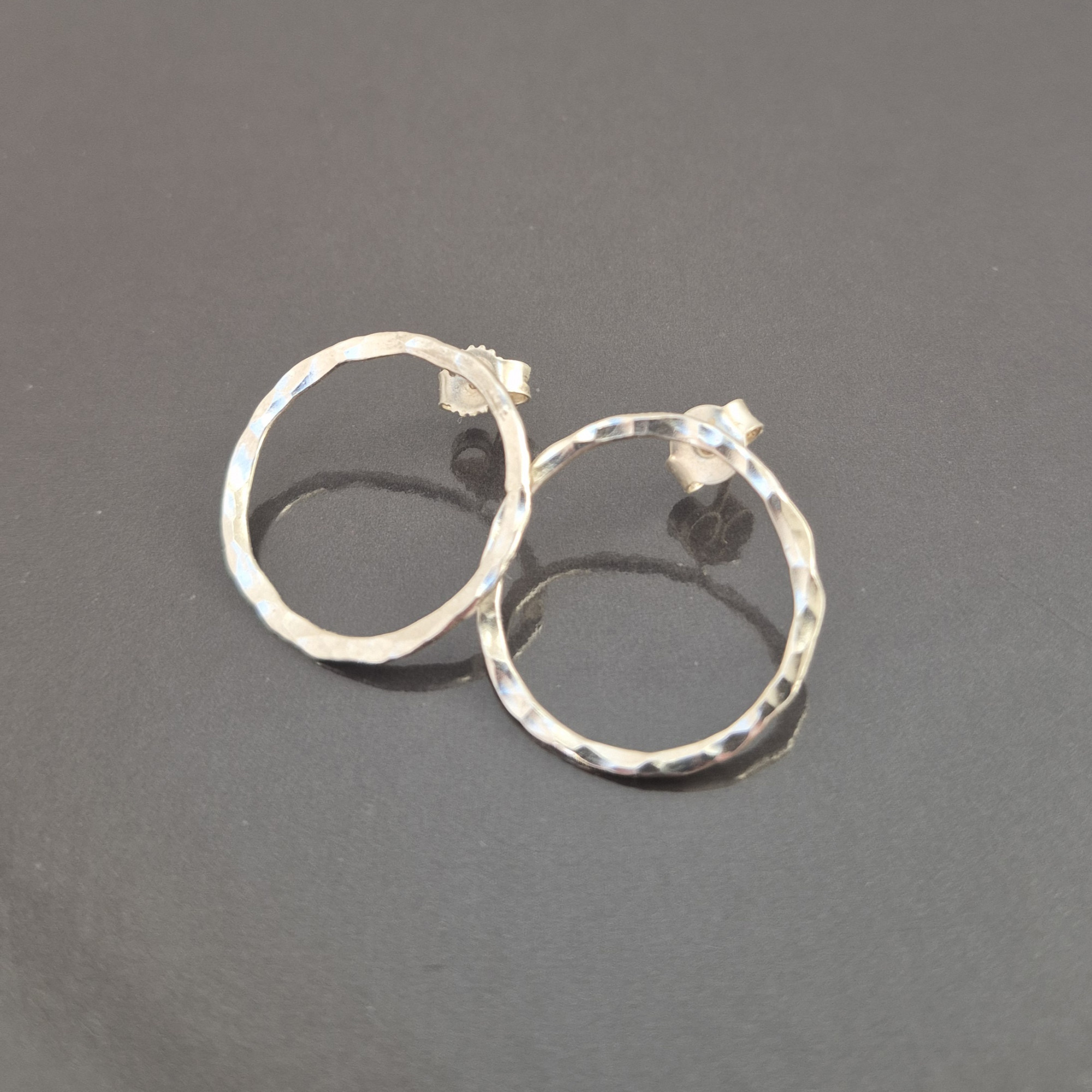 Handmade Open Circle Textured Sterling Silver Stud Earrings — Image 1 of 7