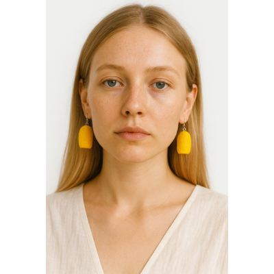 Handmade Yellow Boho Earrings from Silkworm Cocoons | Eco Jewelry with Silver Hooks