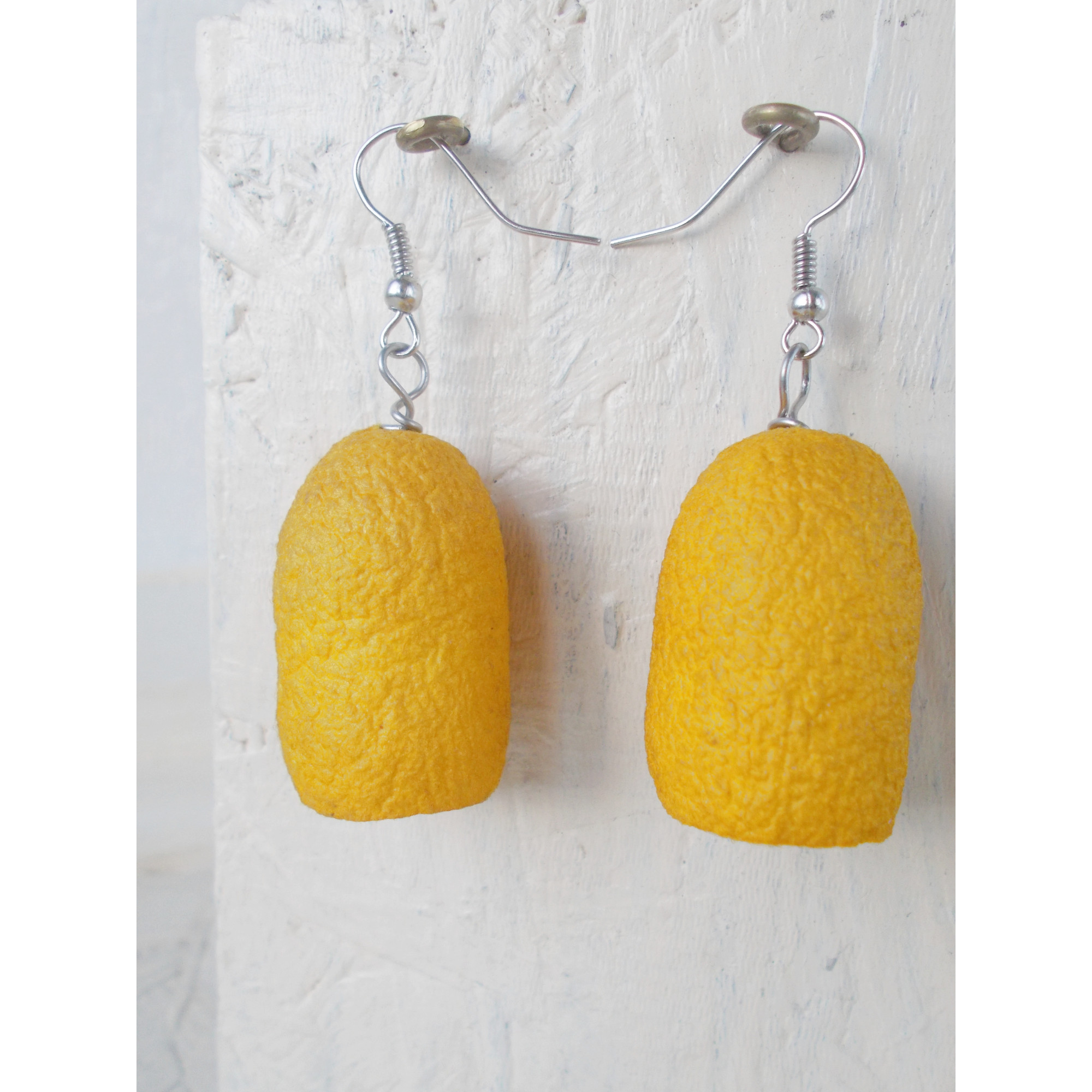 Handmade Yellow Boho Earrings from Silkworm Cocoons | SilverBuds — Image 4 of 5