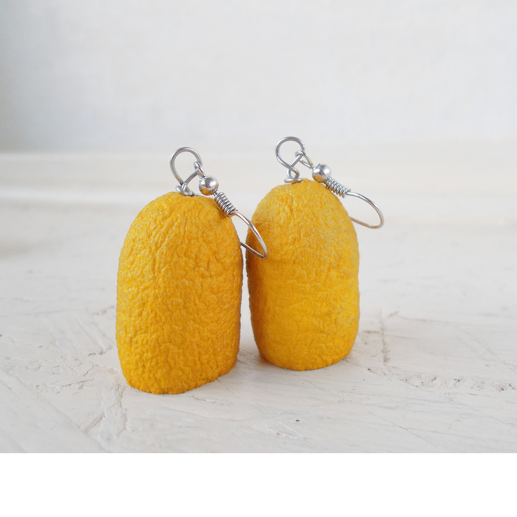 Handmade Yellow Boho Earrings from Silkworm Cocoons | SilverBuds — Image 2 of 5