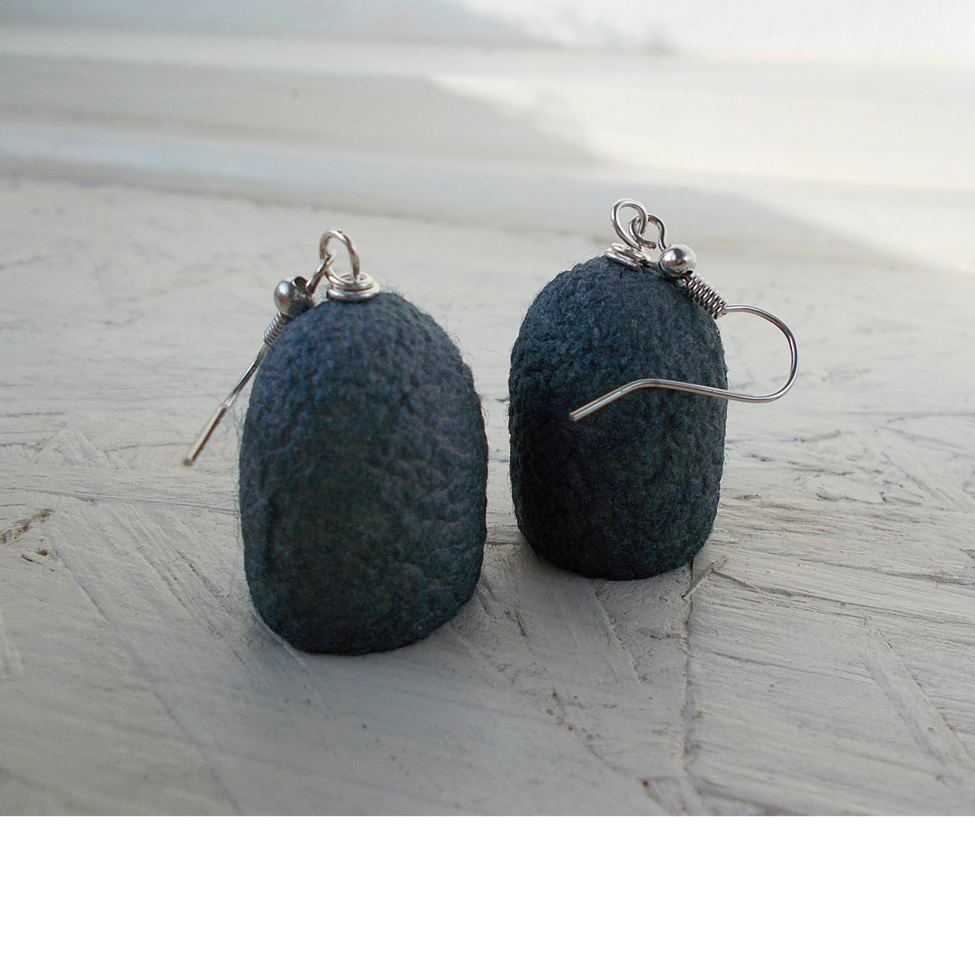 Black earrings handmade of silkworm cocoons, Boho earrings — Image 1 of 2