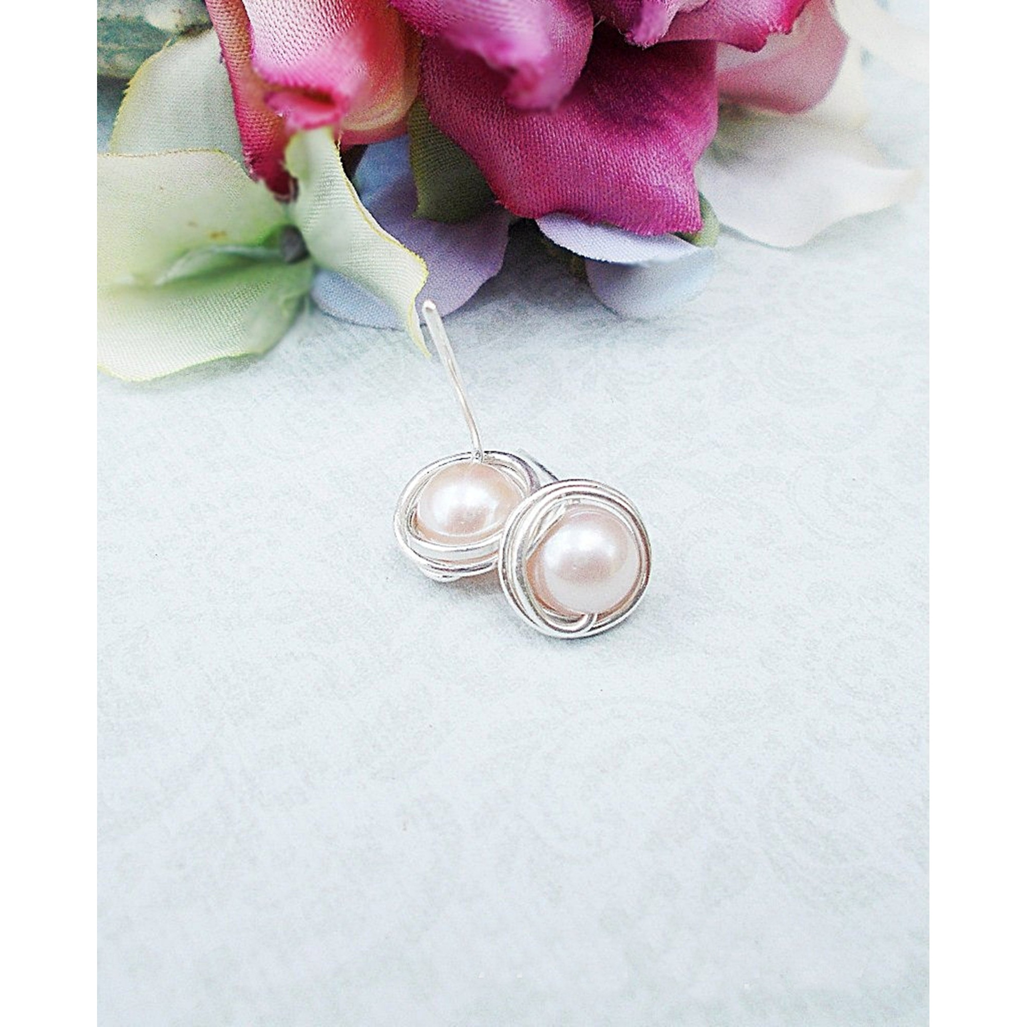 Handmade Silver earrings with natural pearls — Image 1 of 2