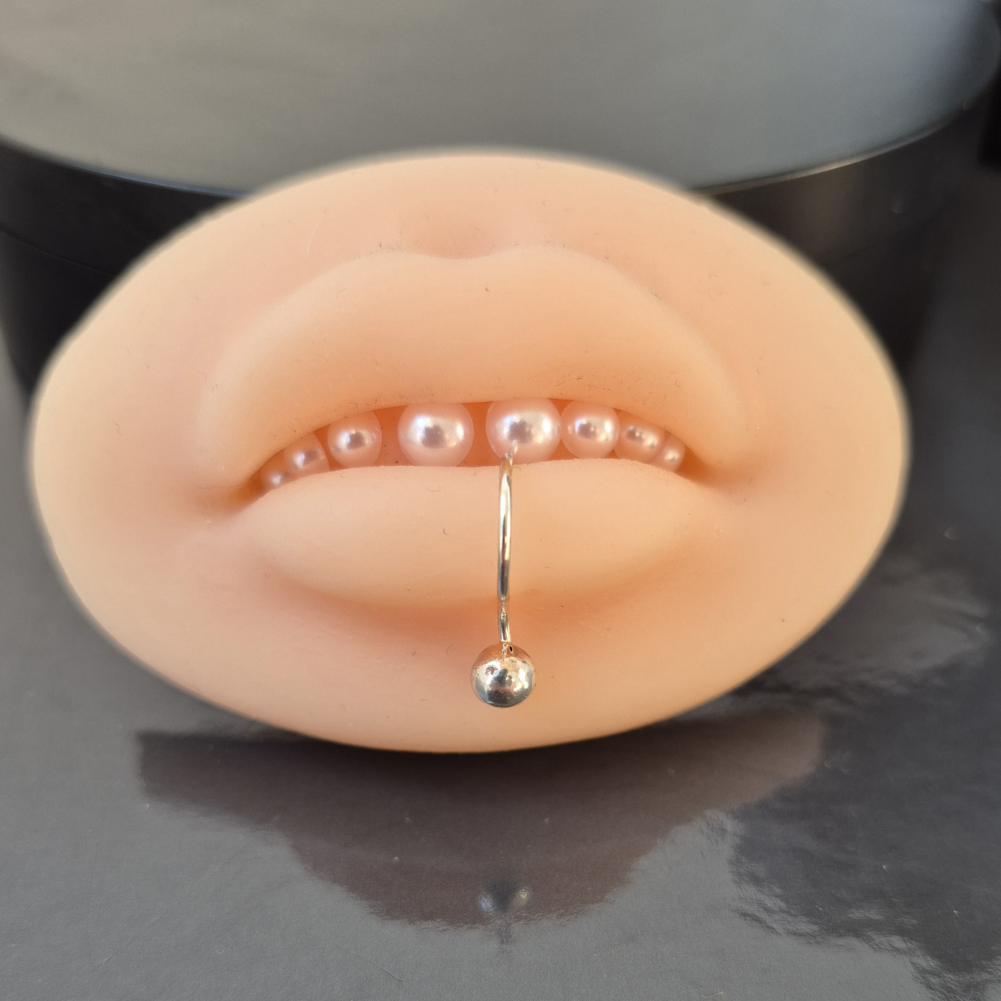 Ball Lip Cuff – Handmade Sterling Silver Fake Lip Ring, No Piercing Needed — Image 6 of 7