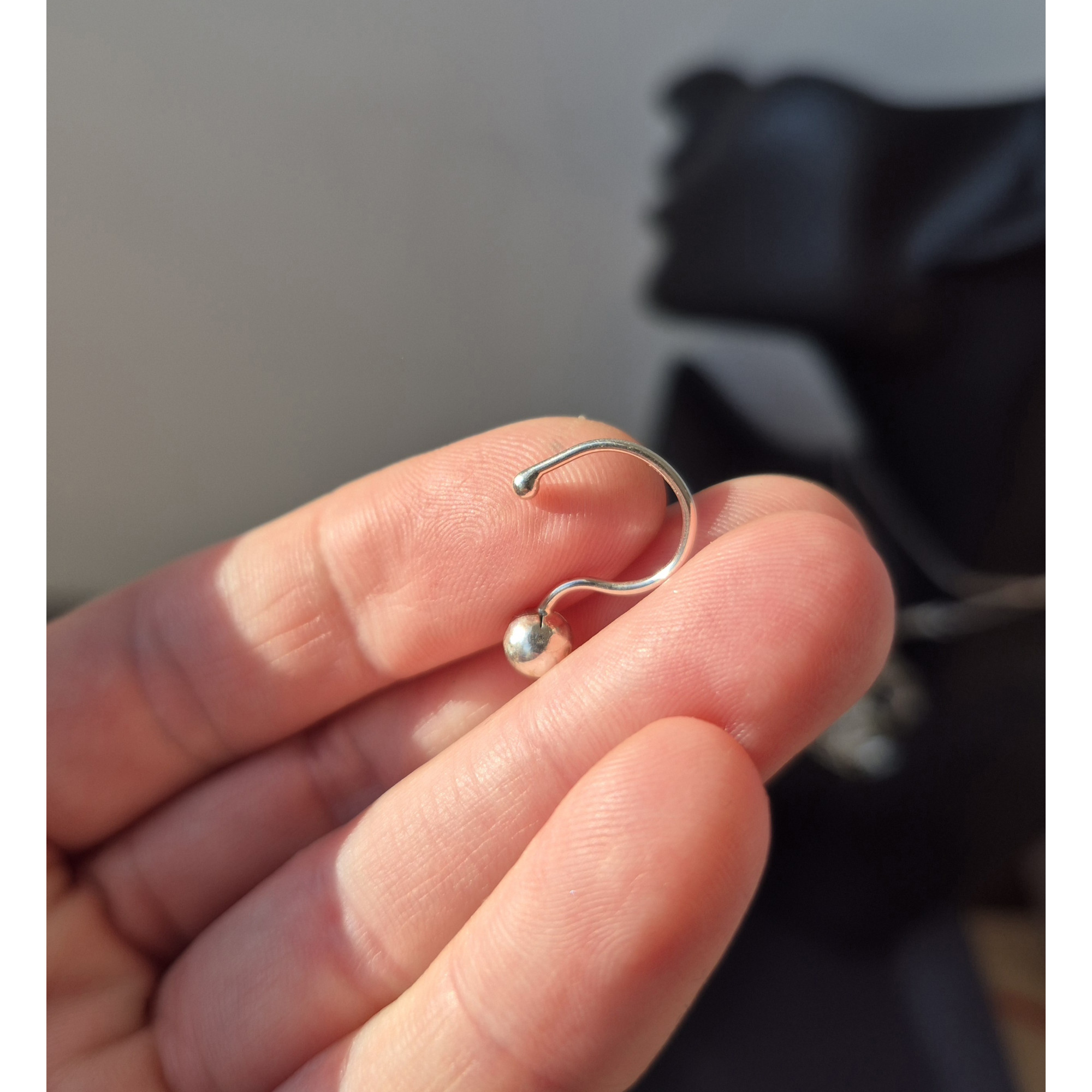 Ball Lip Cuff – Handmade Sterling Silver Fake Lip Ring, No Piercing Needed — Image 5 of 7
