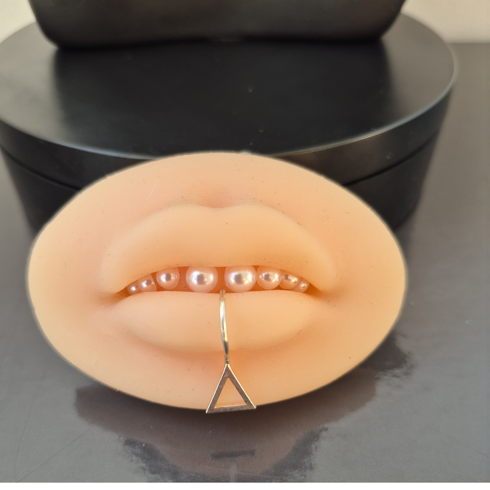 Triangle Lip Cuff – Handmade Sterling Silver Fake Lip Ring, No Piercing Needed — Image 3 of 6