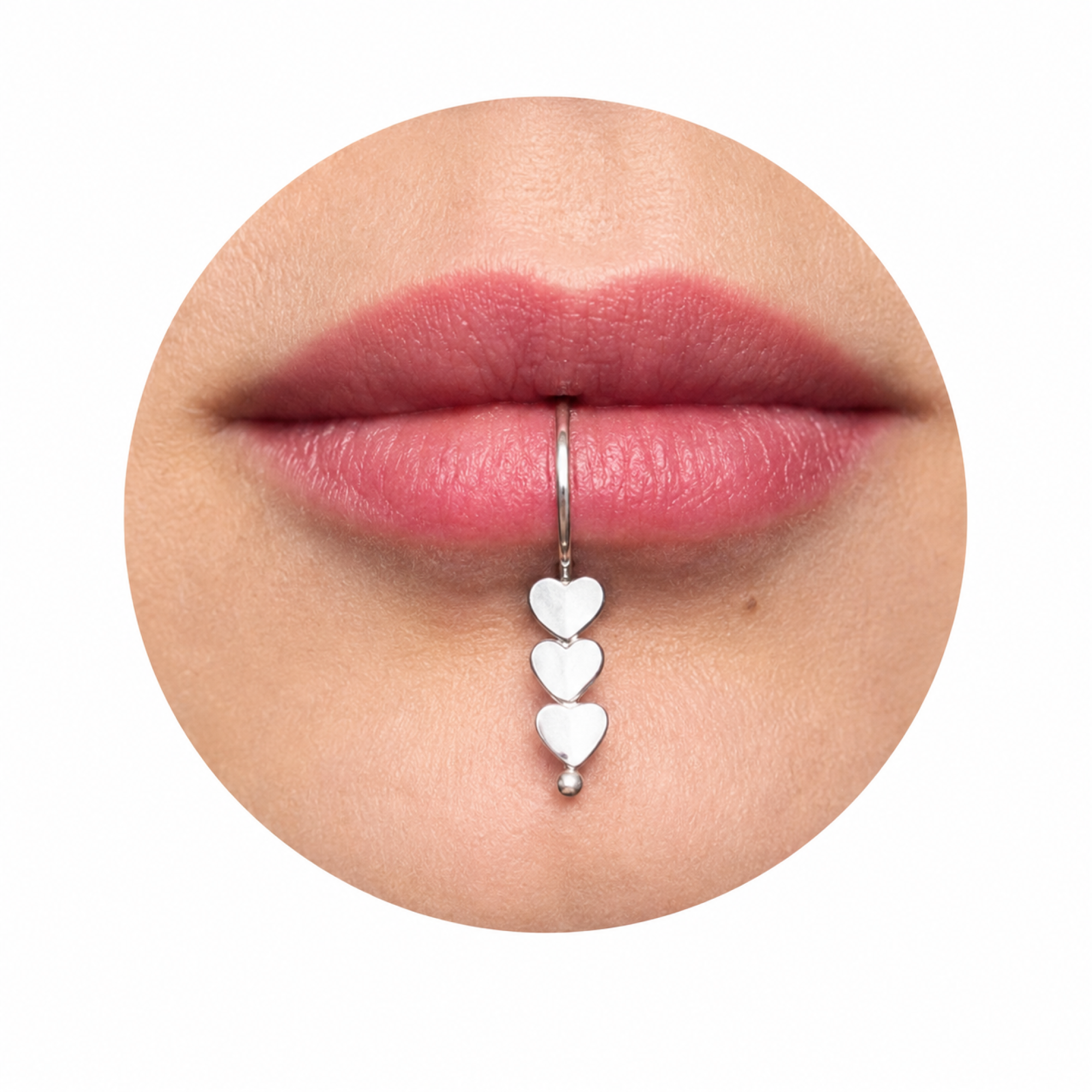 Triple Heart Lip Cuff – Handmade Sterling Silver Fake Lip Ring with Moving Hearts, No Piercing — Image 1 of 5