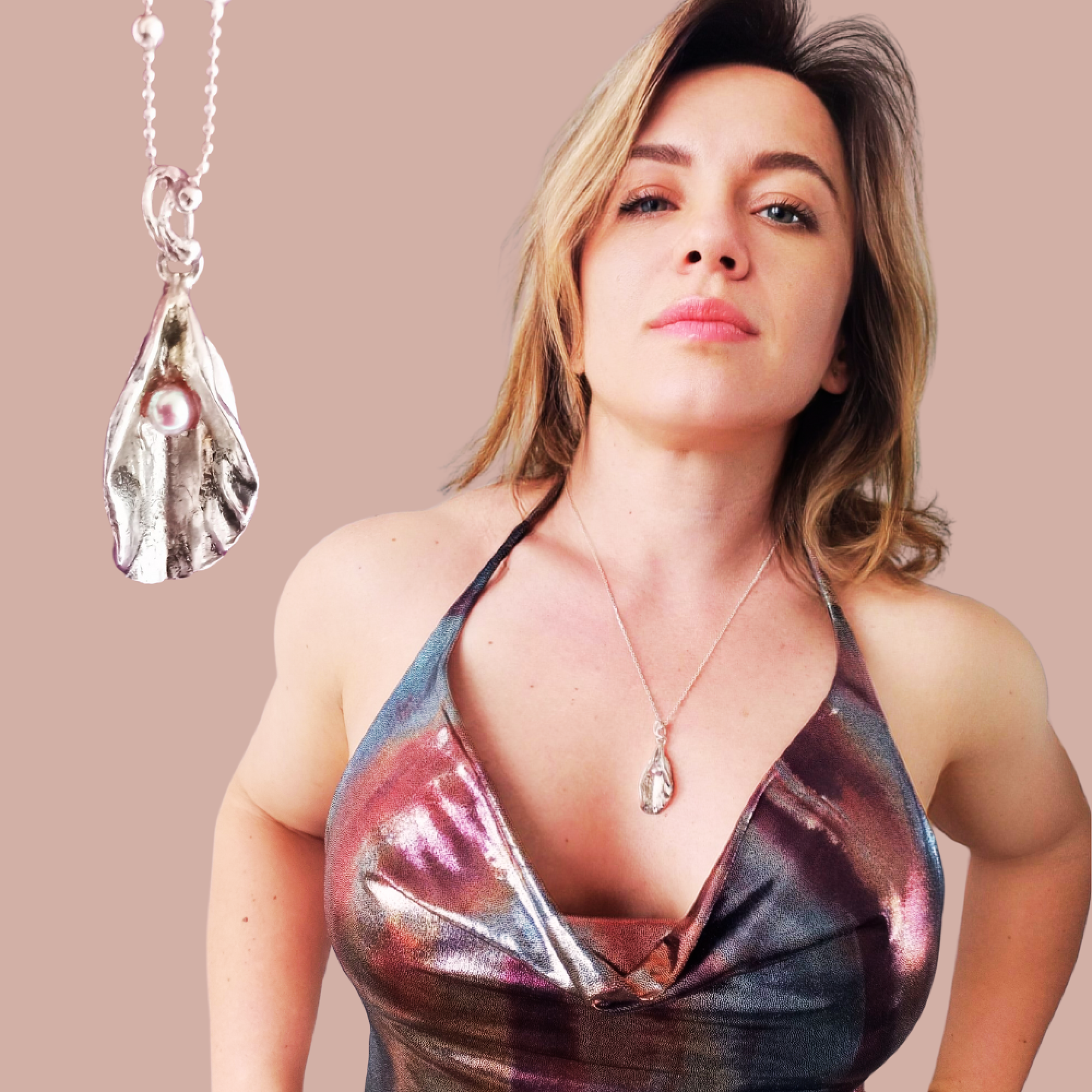 Handmade Fine Silver Yoni Pendant with Natural Pink Pearl — Image 2 of 2