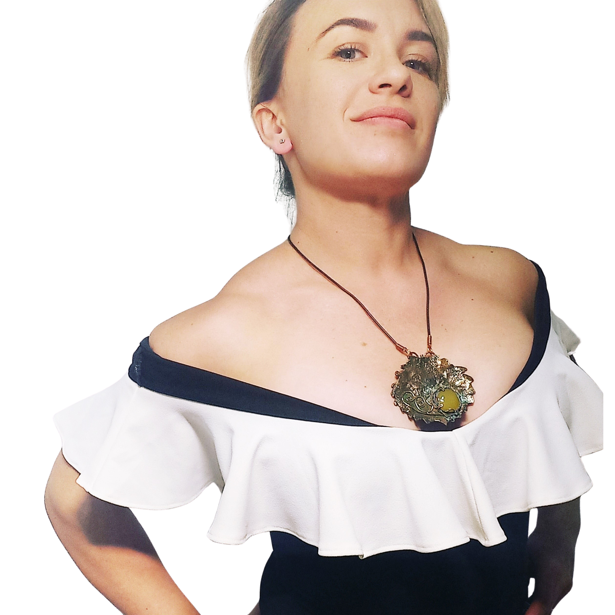 Electroforming leaf necklace  Real Aspen leaf necklace big yellow gemstone Round copper pendant Aspen Leaf pendant  copper pendant, sunrise. — Image 3 of 5