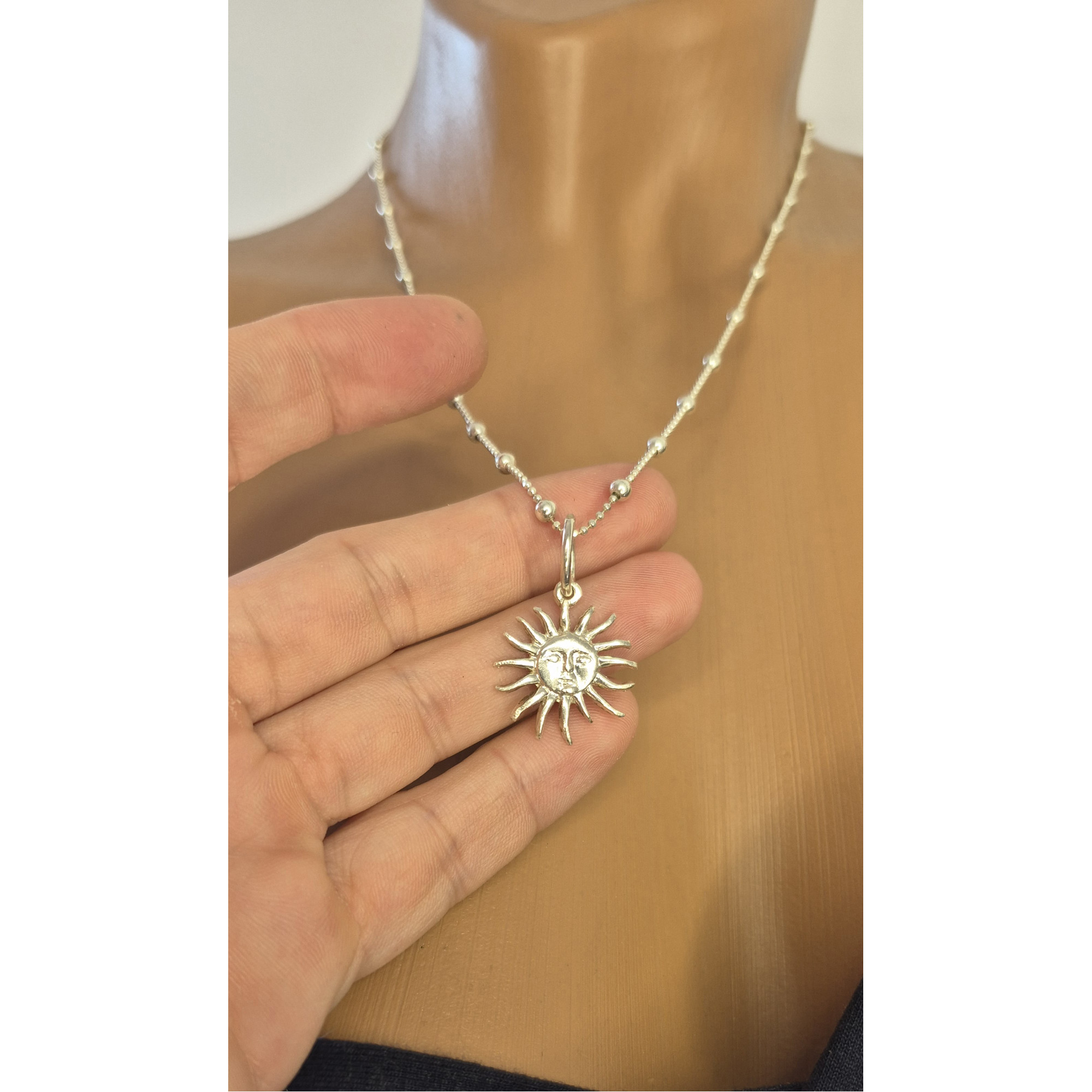 Handmade Sterling Silver Sun Pendant with 45cm Chain — Image 2 of 6