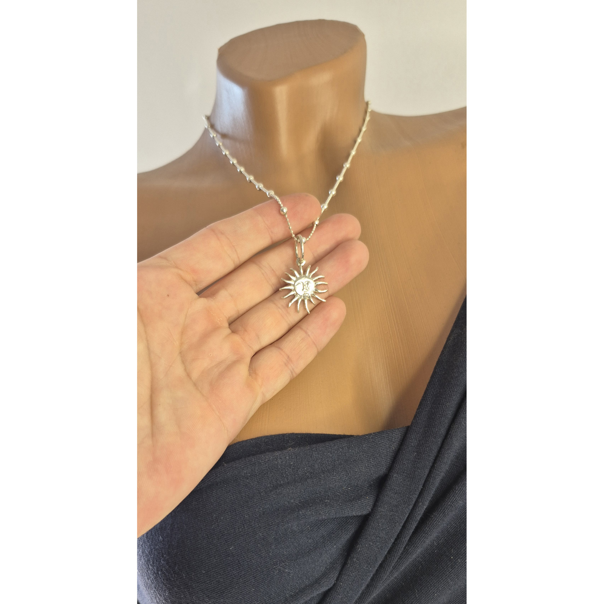 Handmade Sterling Silver Sun Pendant with 45cm Chain — Image 4 of 6