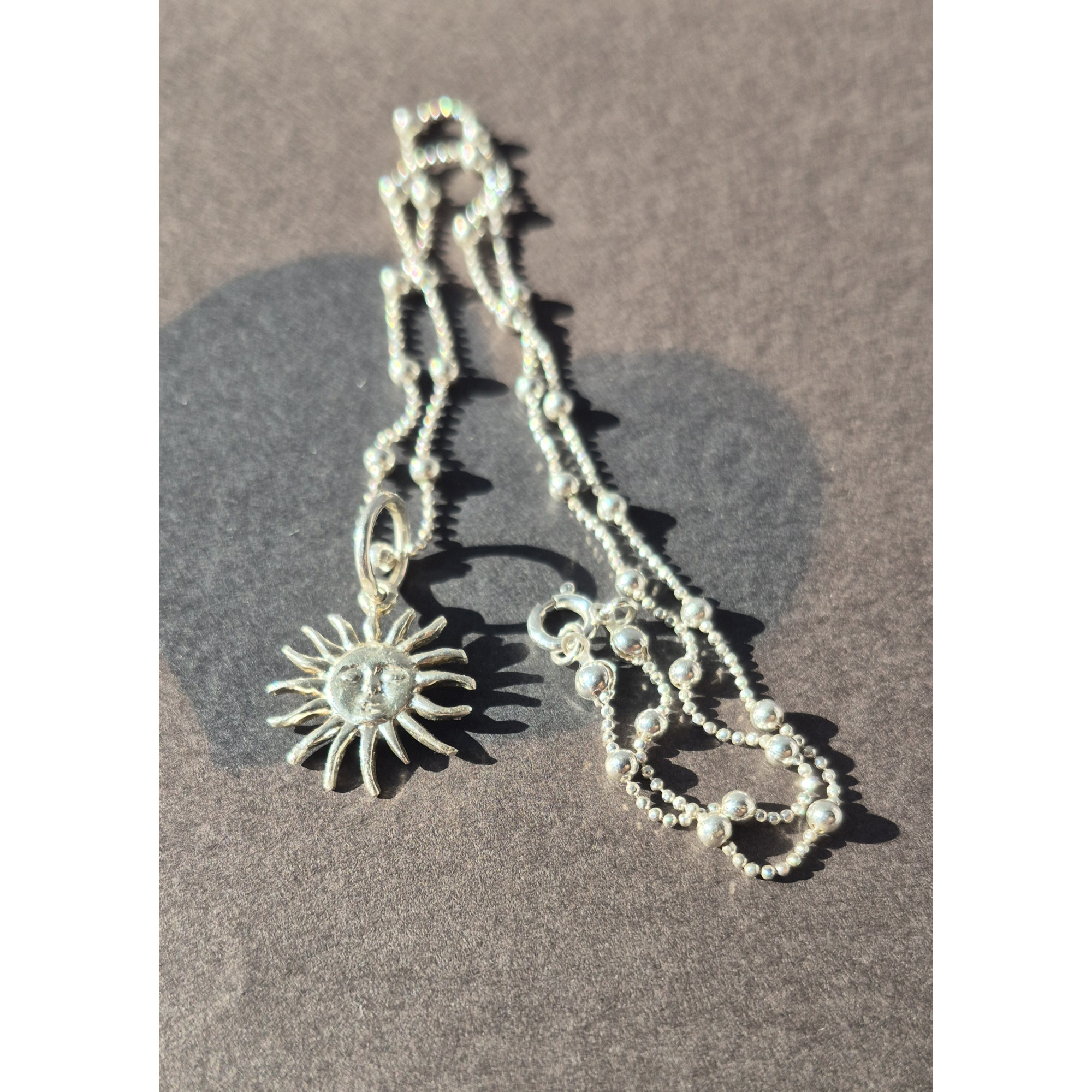 Handmade Sterling Silver Sun Pendant with 45cm Chain — Image 6 of 6