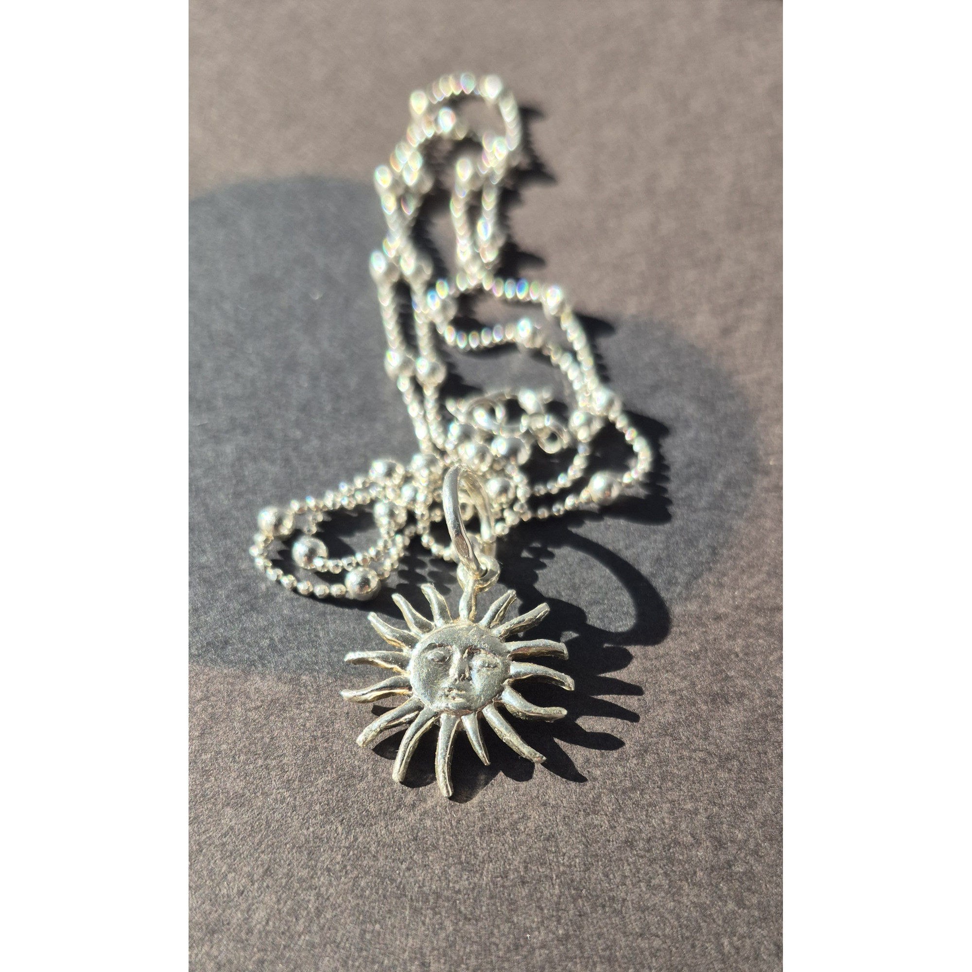Handmade Sterling Silver Sun Pendant with 45cm Chain — Image 5 of 6