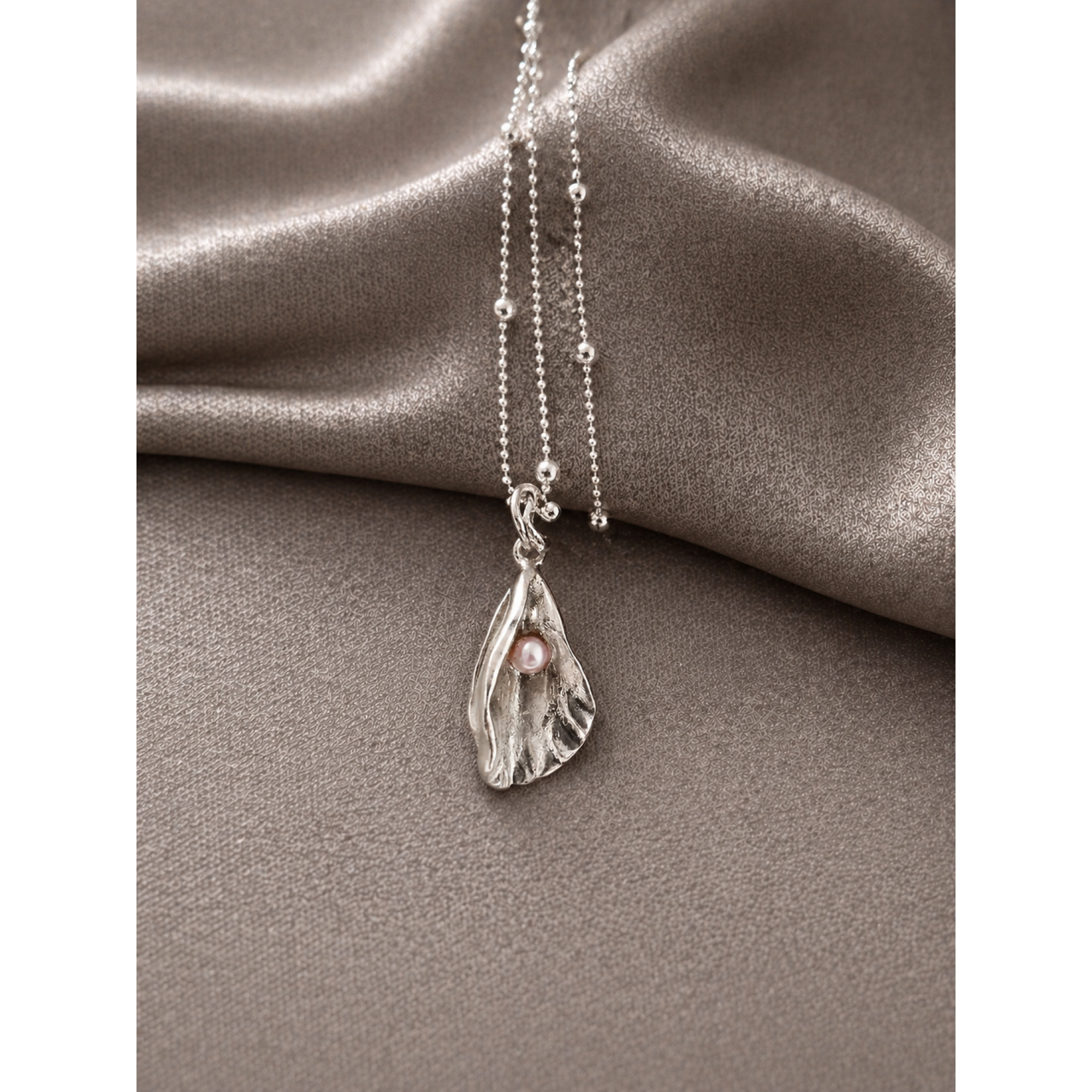 Handmade Fine Silver Yoni Pendant with Natural Pink Pearl — Image 1 of 2