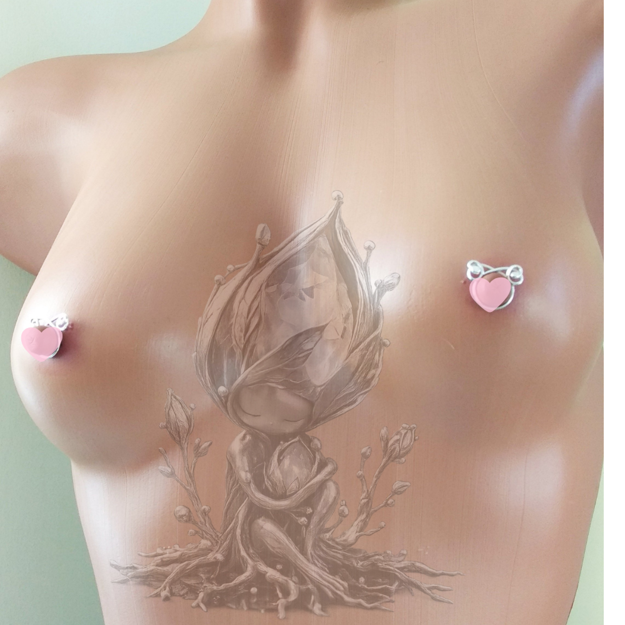 Handmade silver non-piercing nipple rings with elegant loop and swirl design. Adjustable fit, comfortable wear, sold as a matching pair — Image 5 of 6