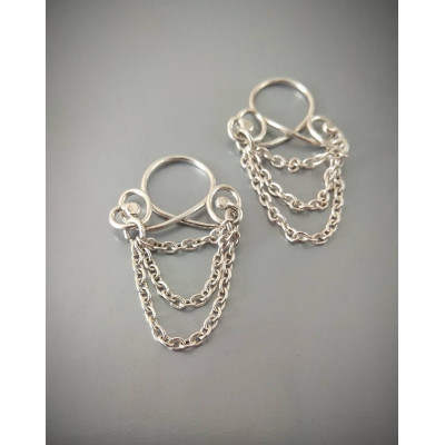 Silver Non-Piercing Nipple Rings with Chains