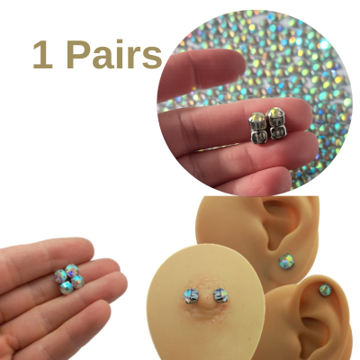 Fake Nipple Piercing with Rainbow Crystal 5mm – Magnetic Stainless Steel Nipple Jewelry