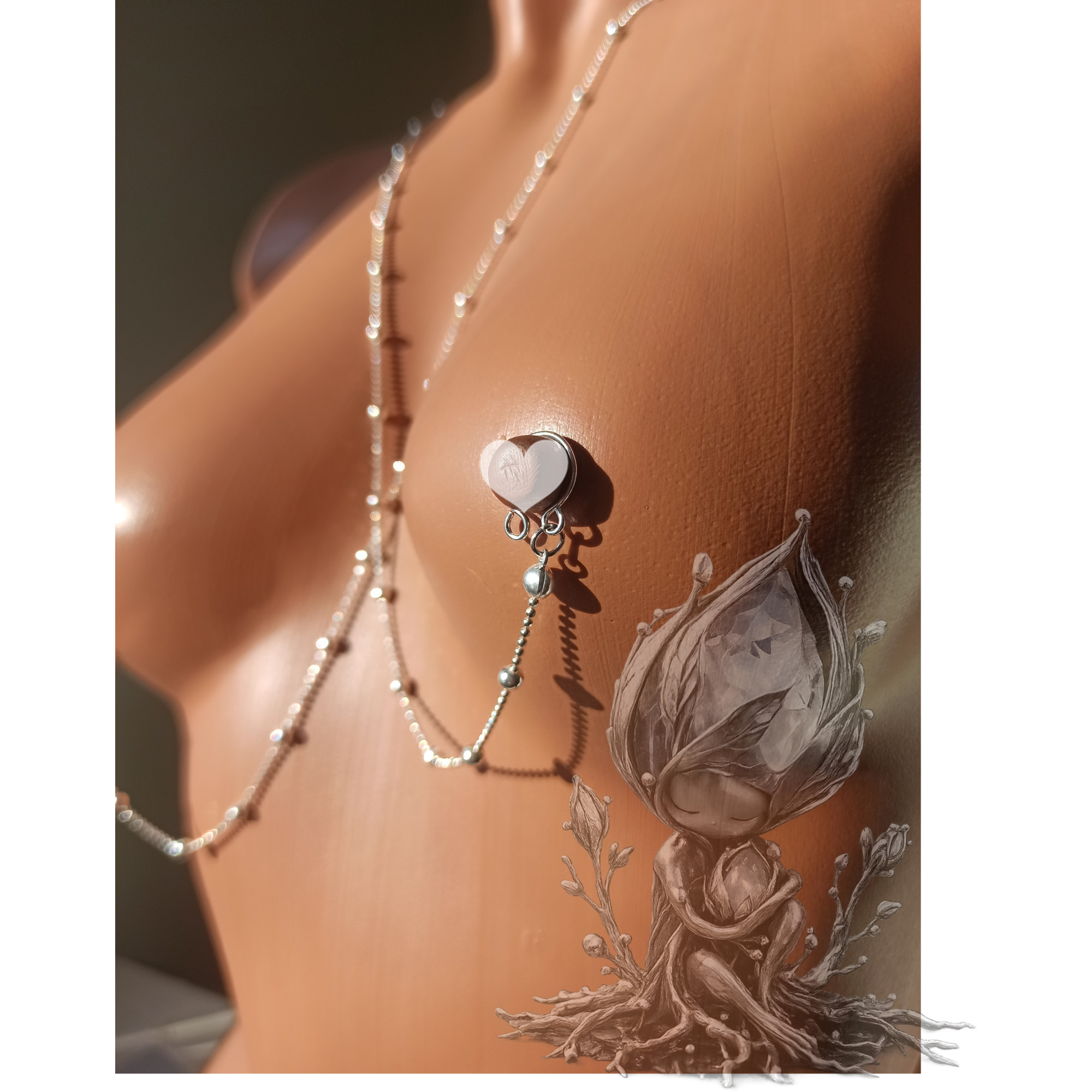 Handmade Non-Piercing Silver Nipple Chain Necklace — Image 3 of 6