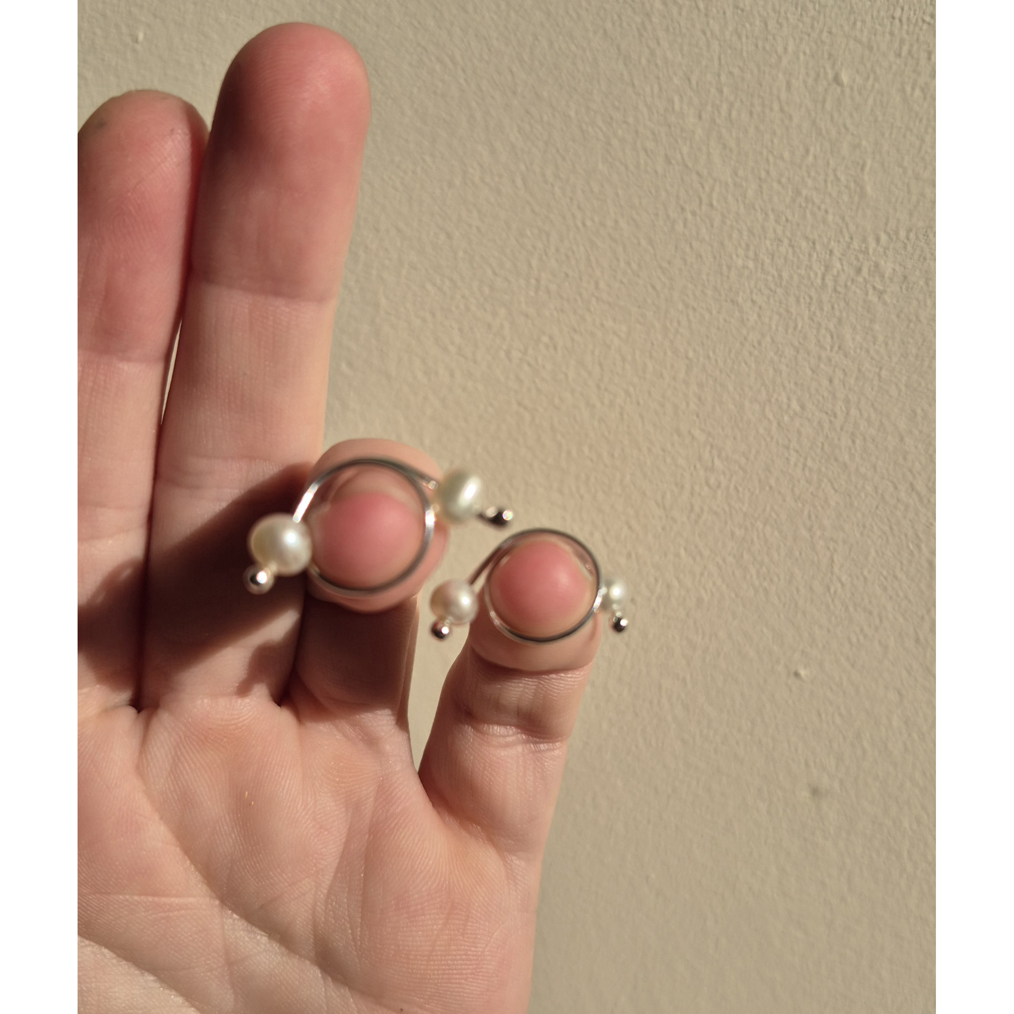 Non-Piercing Silver Nipple Rings with Natural White Pearls — Image 6 of 6