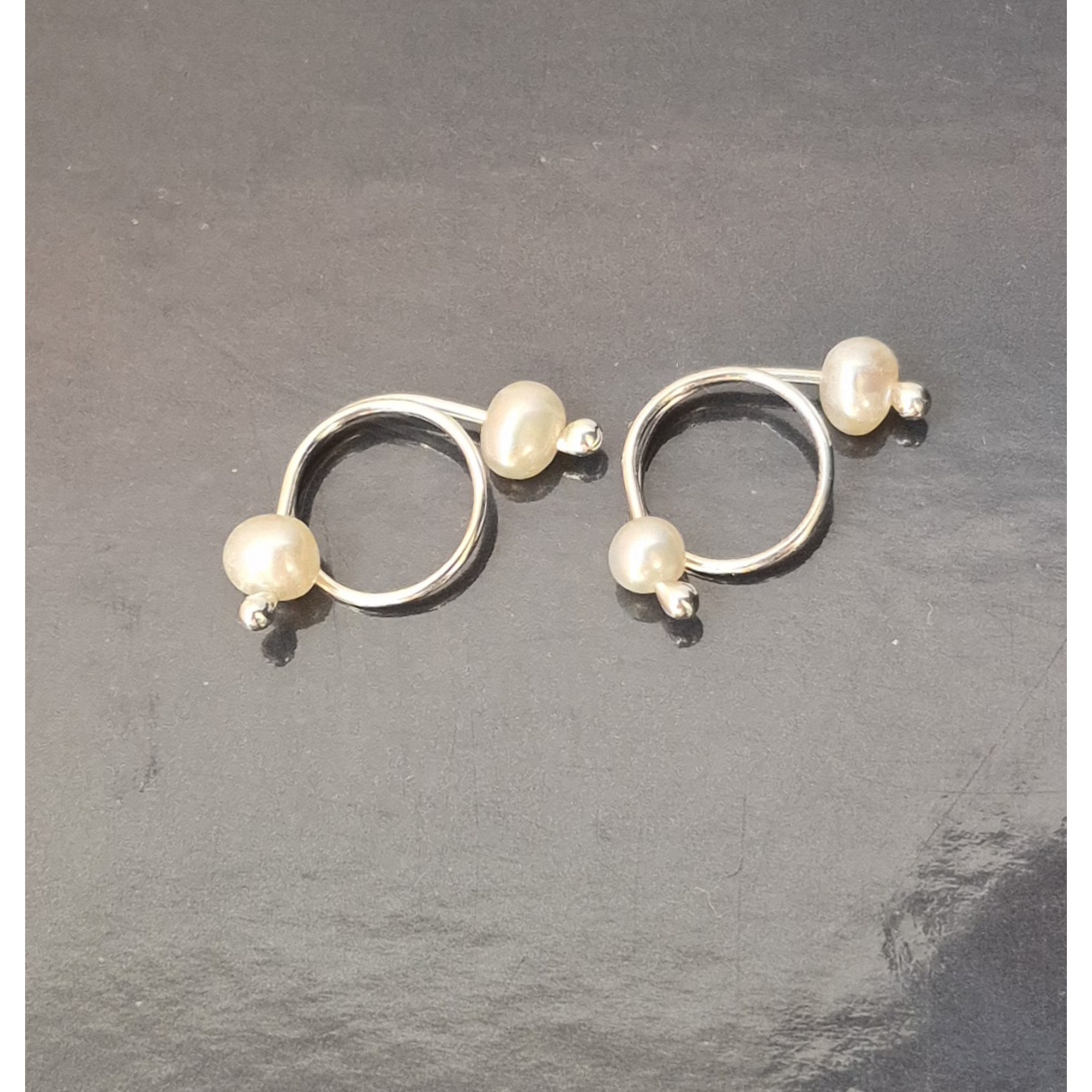 Non-Piercing Silver Nipple Rings with Natural White Pearls — Image 4 of 6