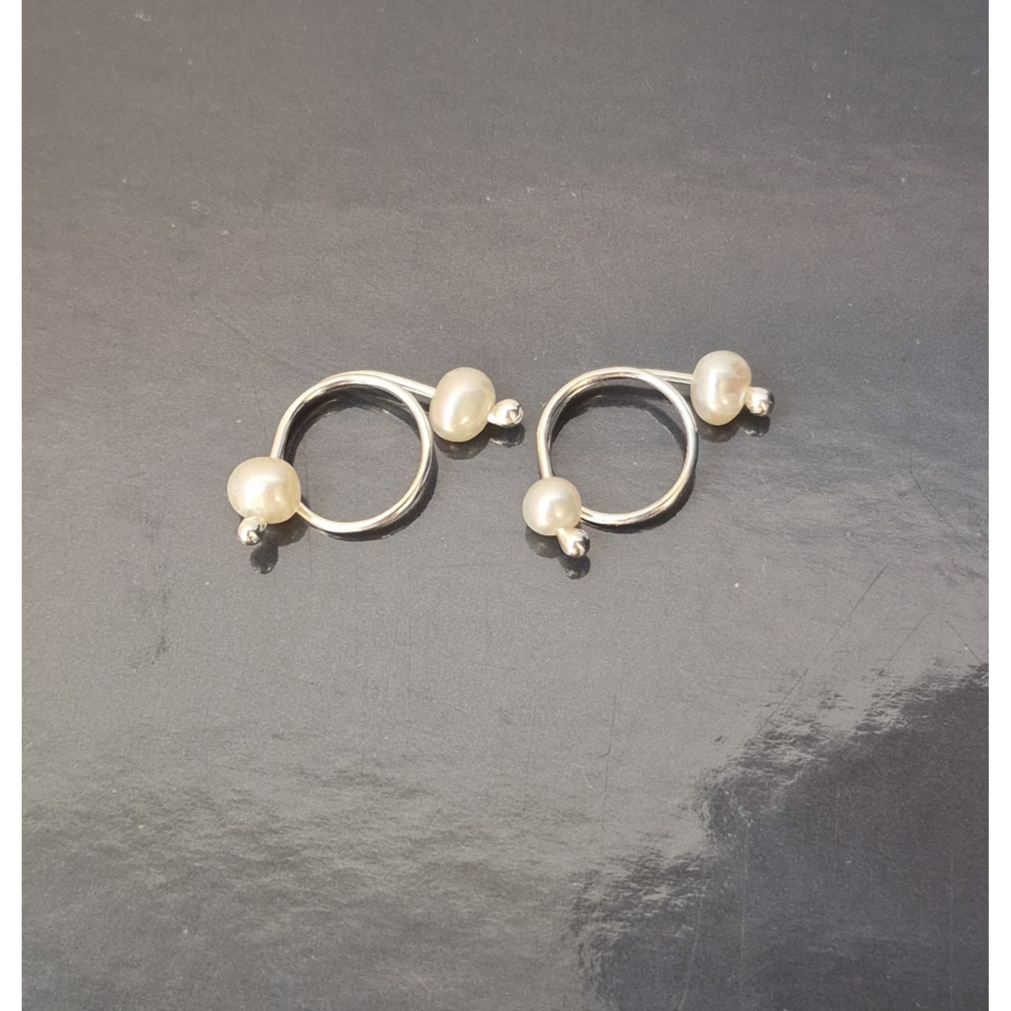 Non-Piercing Silver Nipple Rings with Natural White Pearls — Image 1 of 6