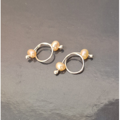 Non-Piercing Silver Nipple Rings with Natural Peach Pearls 