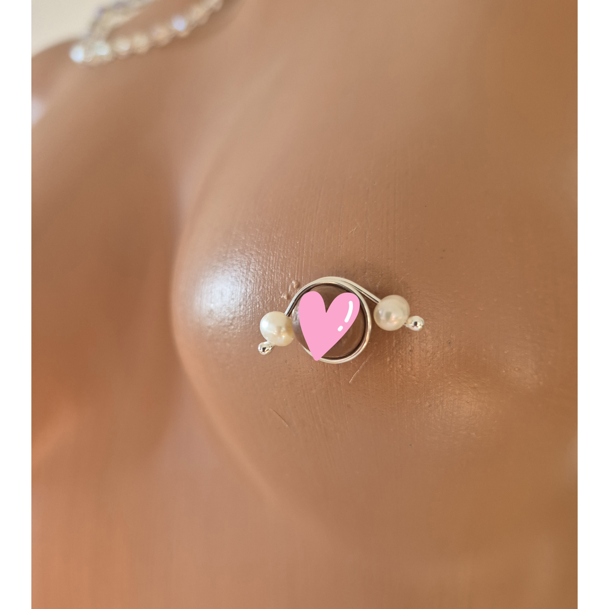 Non-Piercing Silver Nipple Rings with Natural White Pearls — Image 2 of 6