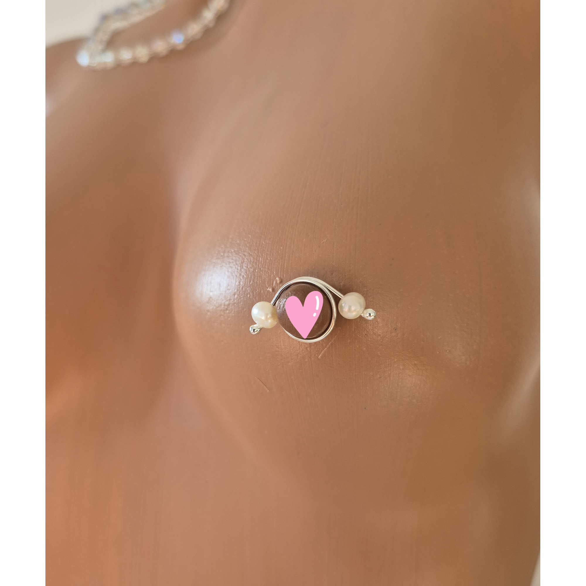 Non-Piercing Silver Nipple Rings with Natural White Pearls — Image 5 of 6