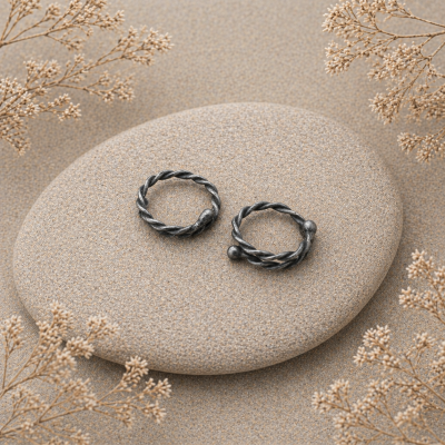 Oxidized Twisted Sterling Silver Non-Piercing Nipple Rings (Black)
