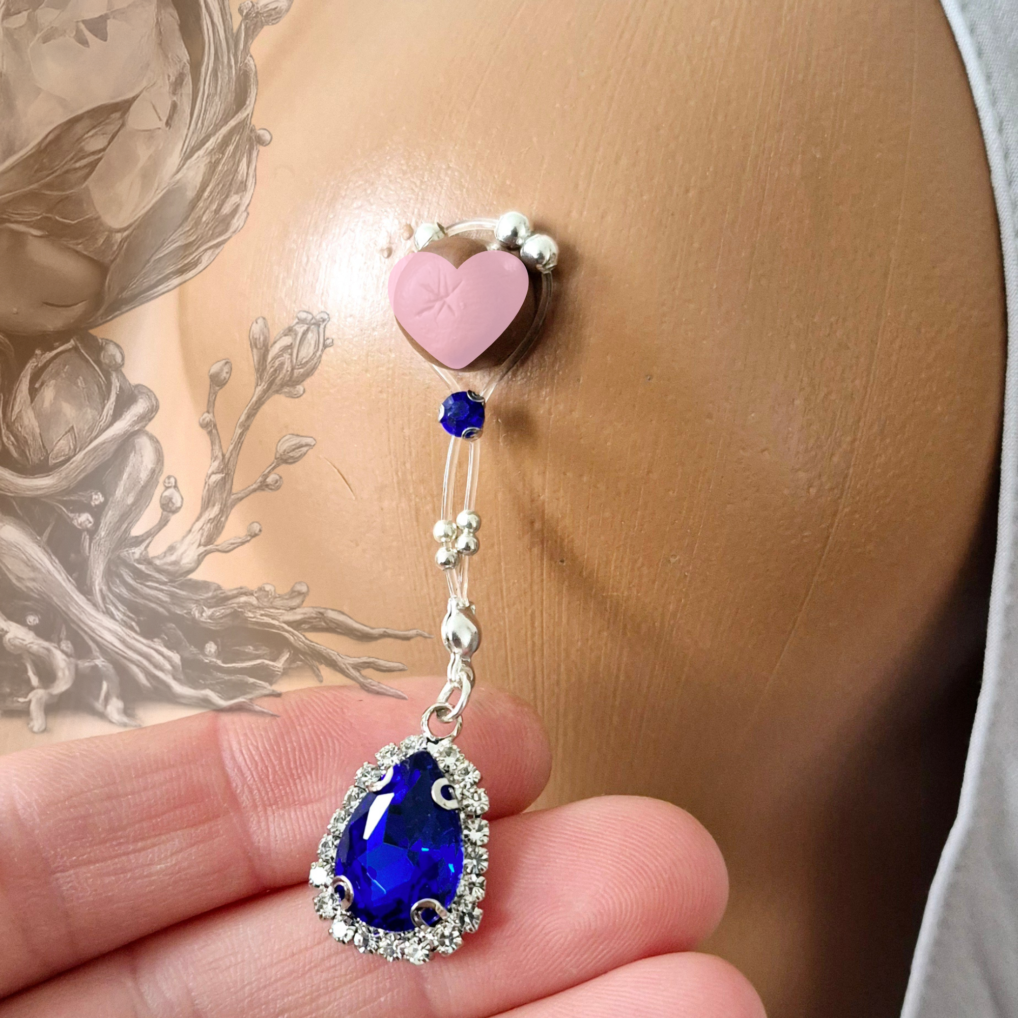 Crystal Nipple Rings – Handmade Fake Piercing with Silver Beads and Sparkling Glass Crystals, No Piercing Needed — Image 5 of 8